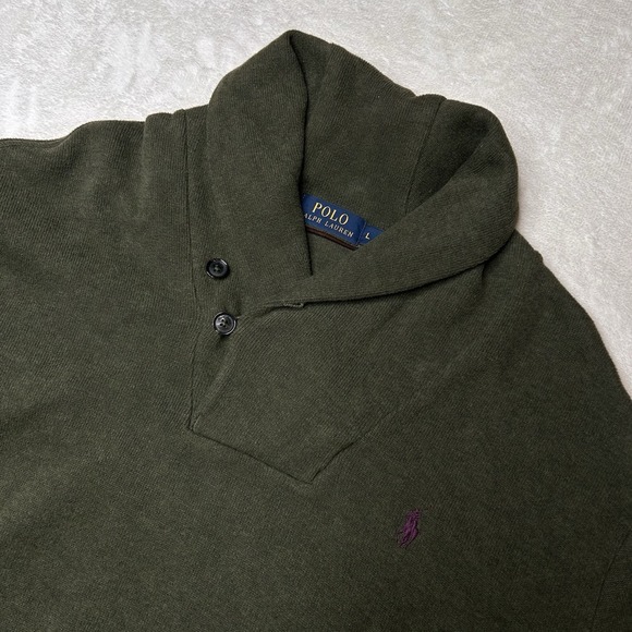Ralph‎ Lauren Sweater Men's  Large Olive Green Shawl Collar Pony Elbow Pads - Picture 1 of 10